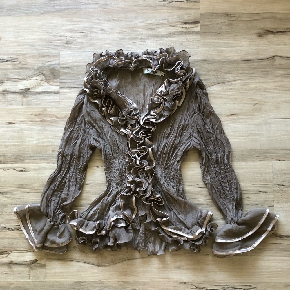 Elegant Ruffled Brown Blouse